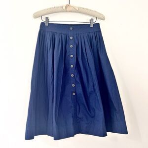 J. Crew Women’s Navy Blue Midi Skirt Pleated Button Front Women’s XS